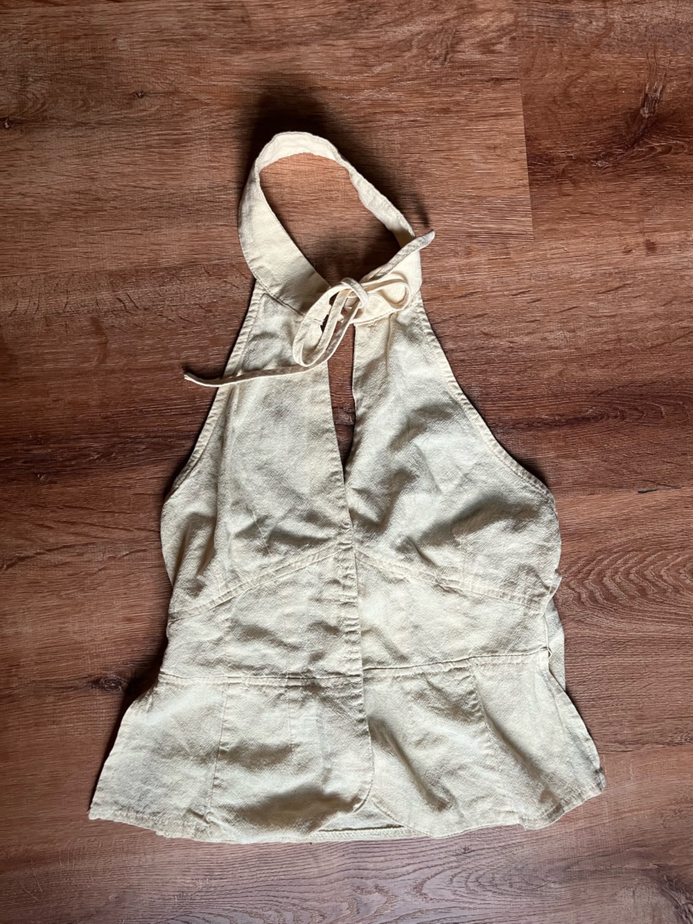 Cream Y2K Halter Top Lace Up Back Size Small